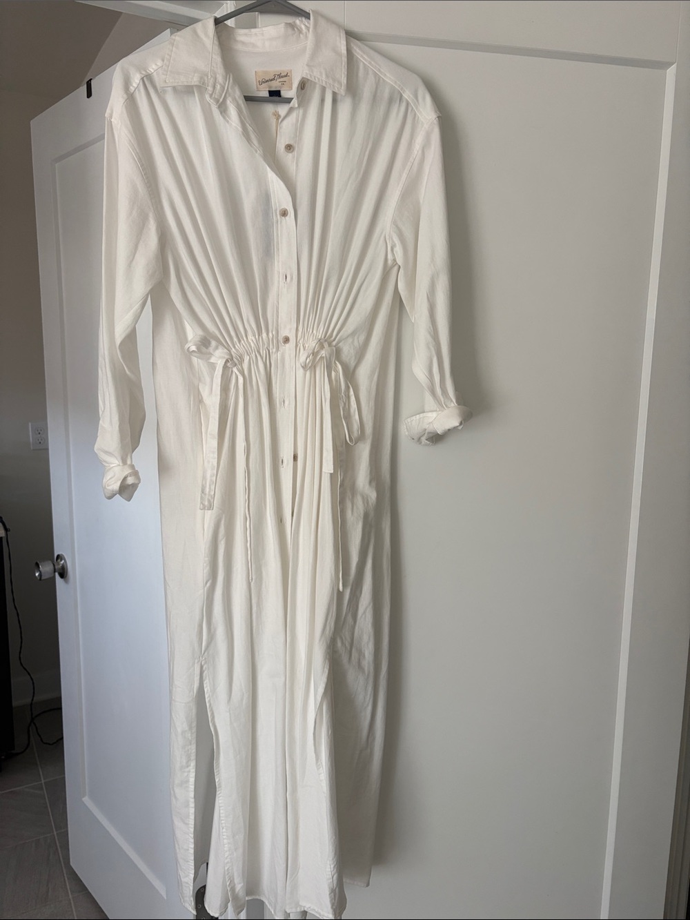 Universal Thread White Long Shirt Maxi Dress with Drawstring Waist